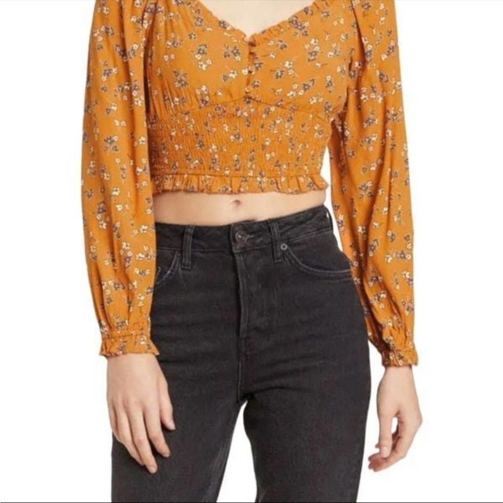 Elodie cropped smocked long sleeve NWT